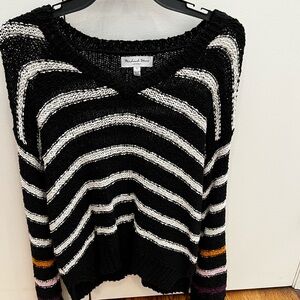 Michael Stars Striped V-Neck Sweater in Black and White
